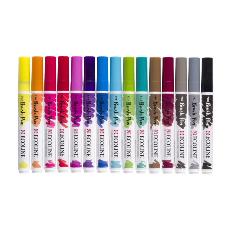 Ecoline Brush Pen Set of 15 Liquid Watercolor Pens â€“ Basic Colors | Blendable Brush Markers for Hand Lettering, Drawing, & Crafts - Image 5